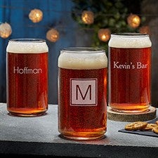 Beer Can Glasses - Custom Engraved Monogram or Name - 18562