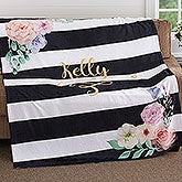 Personalized Blankets - Black & White Floral Name - 18611