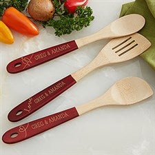 Personalized Red Bamboo Cooking Utensils - Lovebirds - 18857