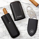 Personalized Leather Cigar Case & Cutter Set - 19089