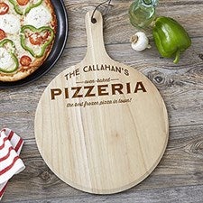 Engraved Wood Pizza Peel Gift Set - Family Pizzeria - 19454