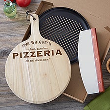 Engraved Wood Pizza Peel Gift Set - Family Pizzeria - 19454