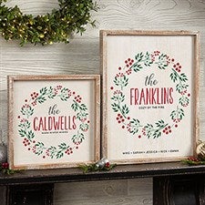 Personalized Rustic Frame Wall Art - Christmas Wreath - 19471