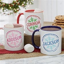 Stamped Snowflake Personalized Ceramic Coffee Mugs - 19643