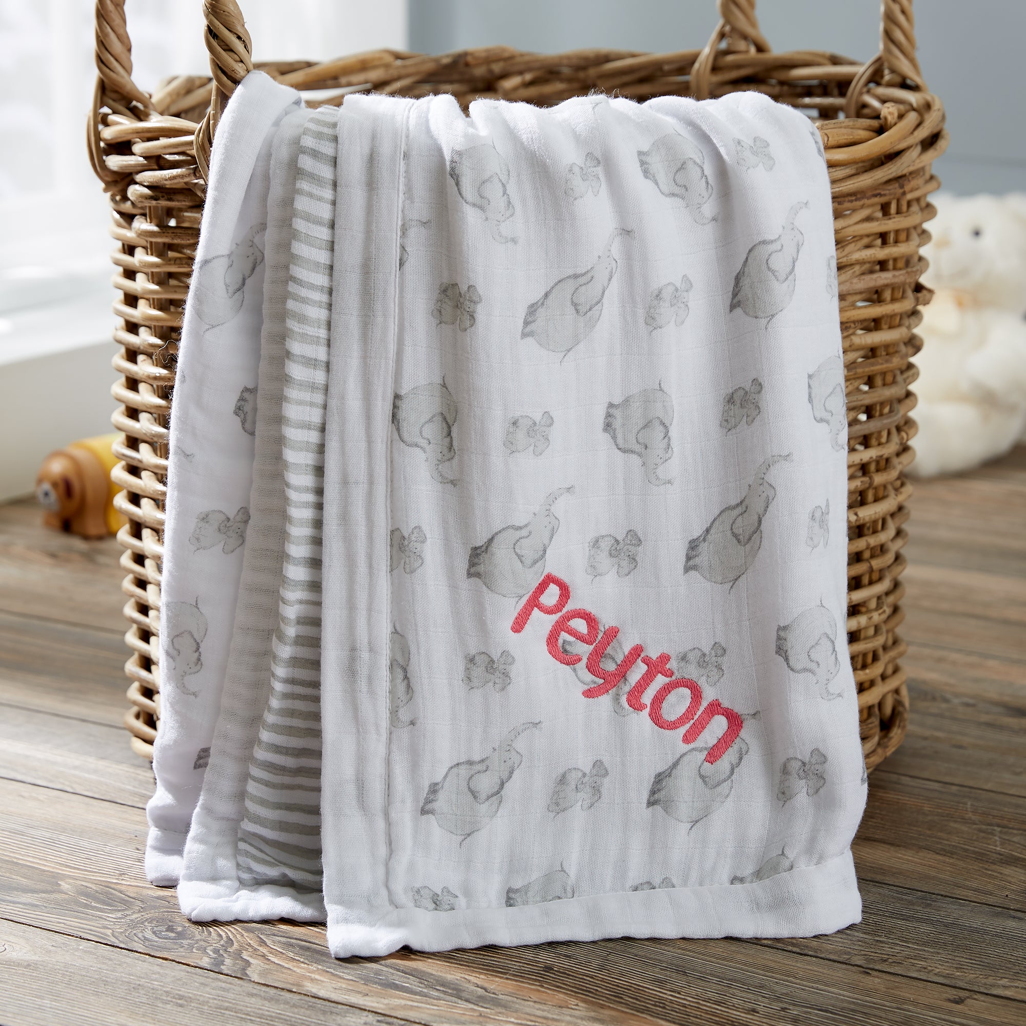 20908 Elephant Embroidered Muslin Baby Blanket