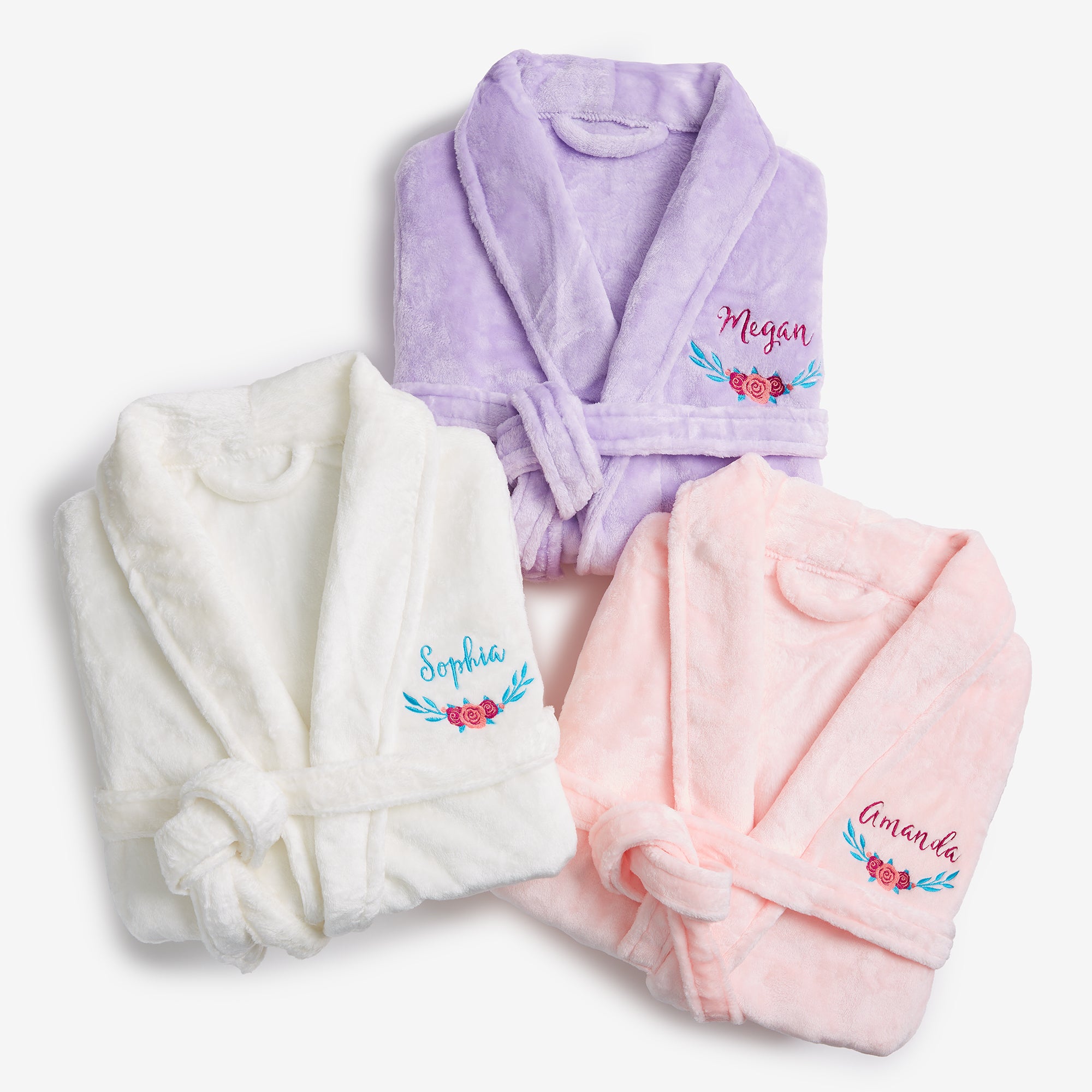 Flolded Robe 22977 - Floral Embroidered Short Fleece Robe