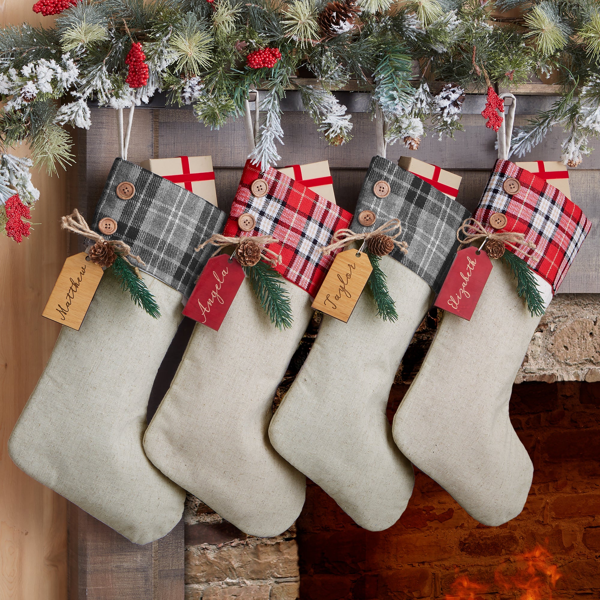 25224 - Plaid Evergreen Personalized Christmas Stocking