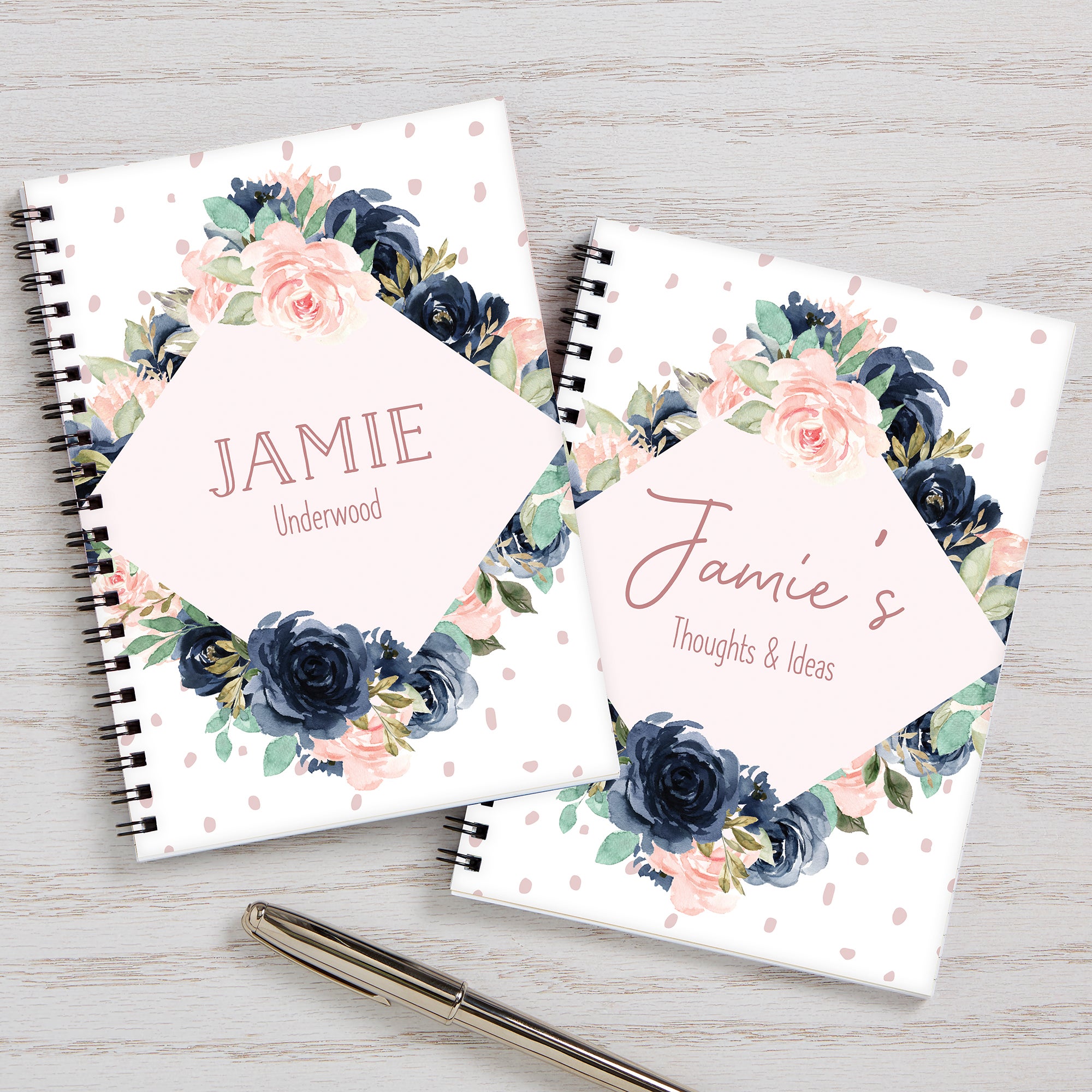 Mini Journal Notes Navy Colorful Floral Personalized Mini Journals - Set of 2 | Corporate ...