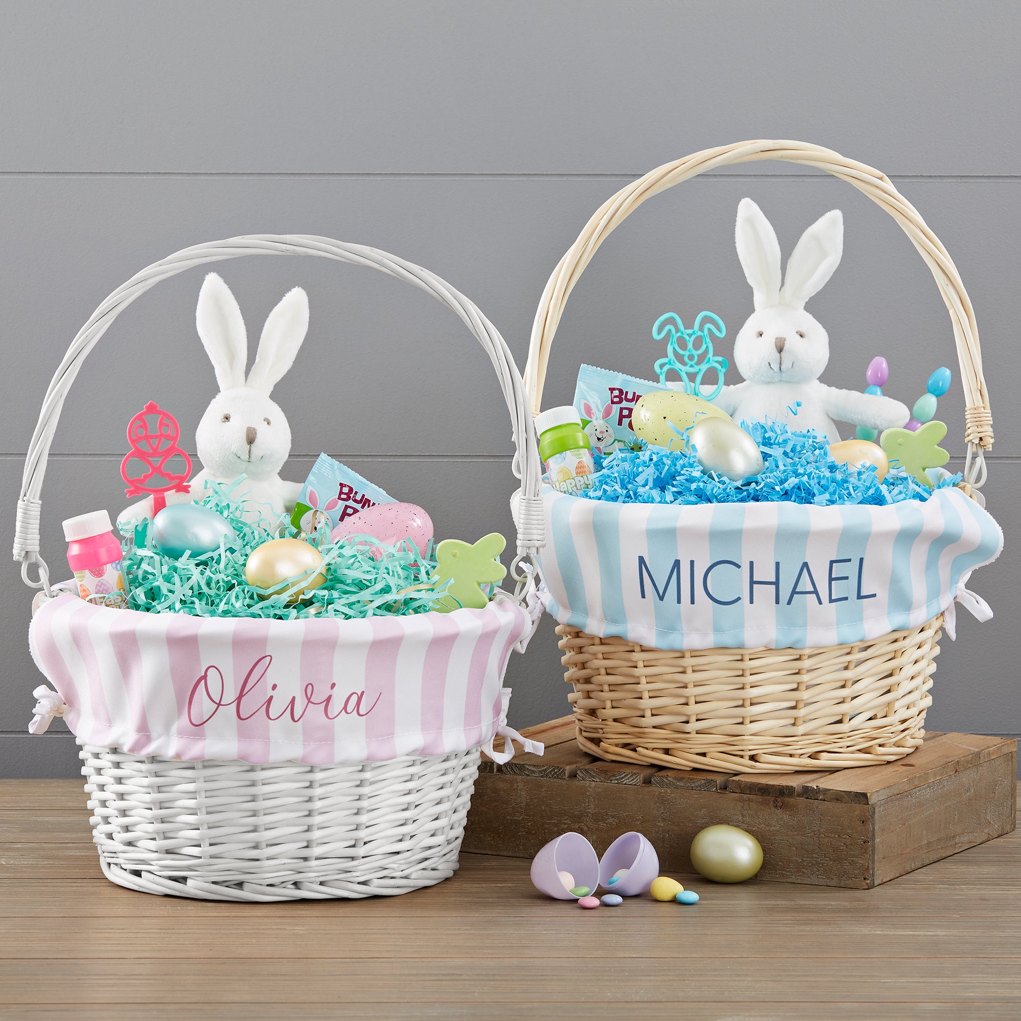 30245 Delicate Stripes Personalized Easter Basket with Folding Handle