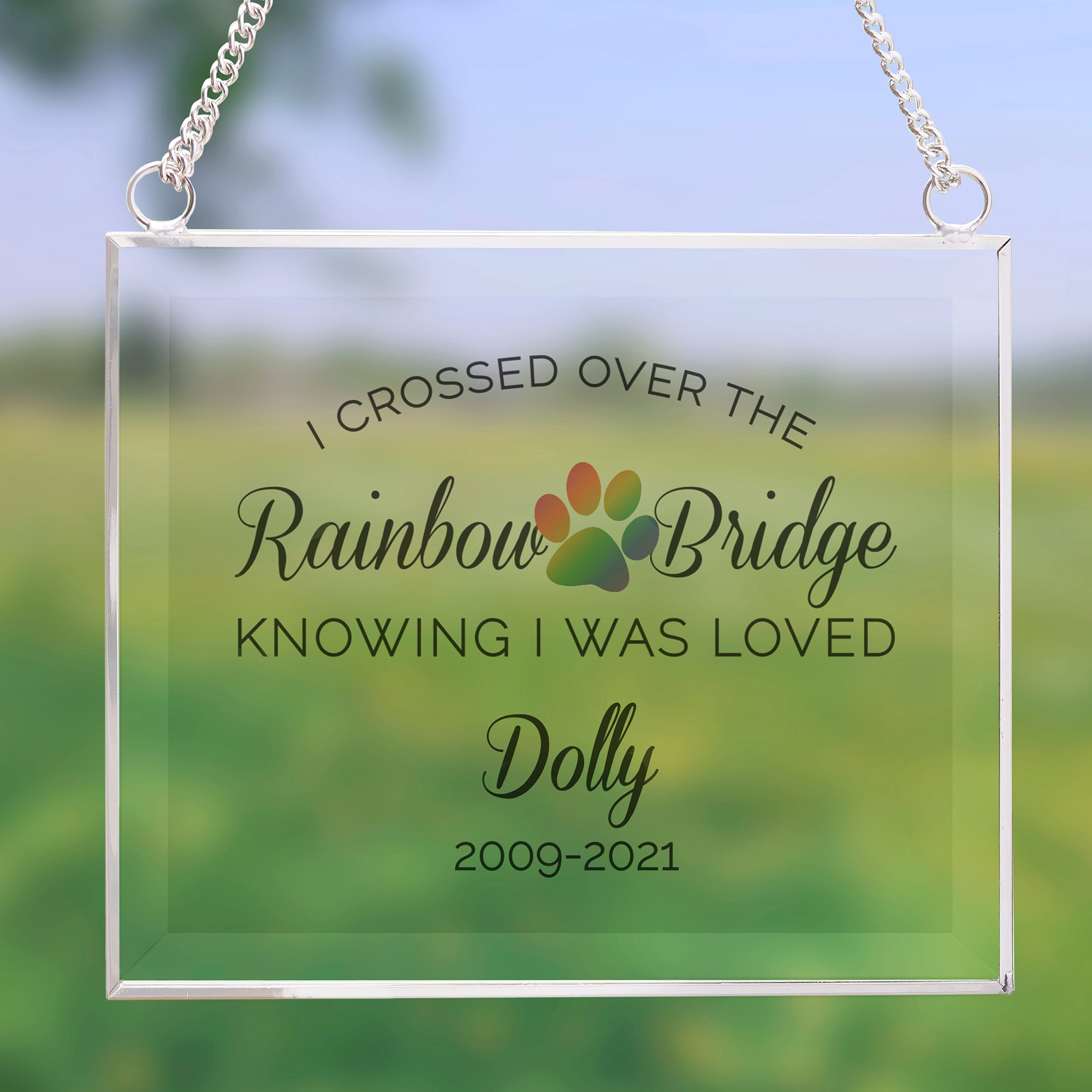 Rainbow Bridge Pet Memorial Personalized Glass Suncatcher | Corporate Gifts
