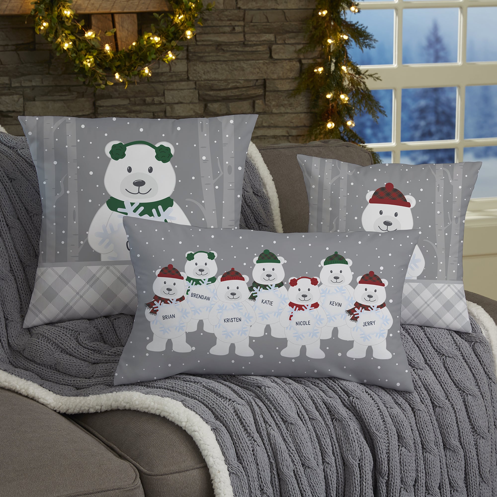 32547 Polar Bear Family Personalized Christmas Throw Pillow