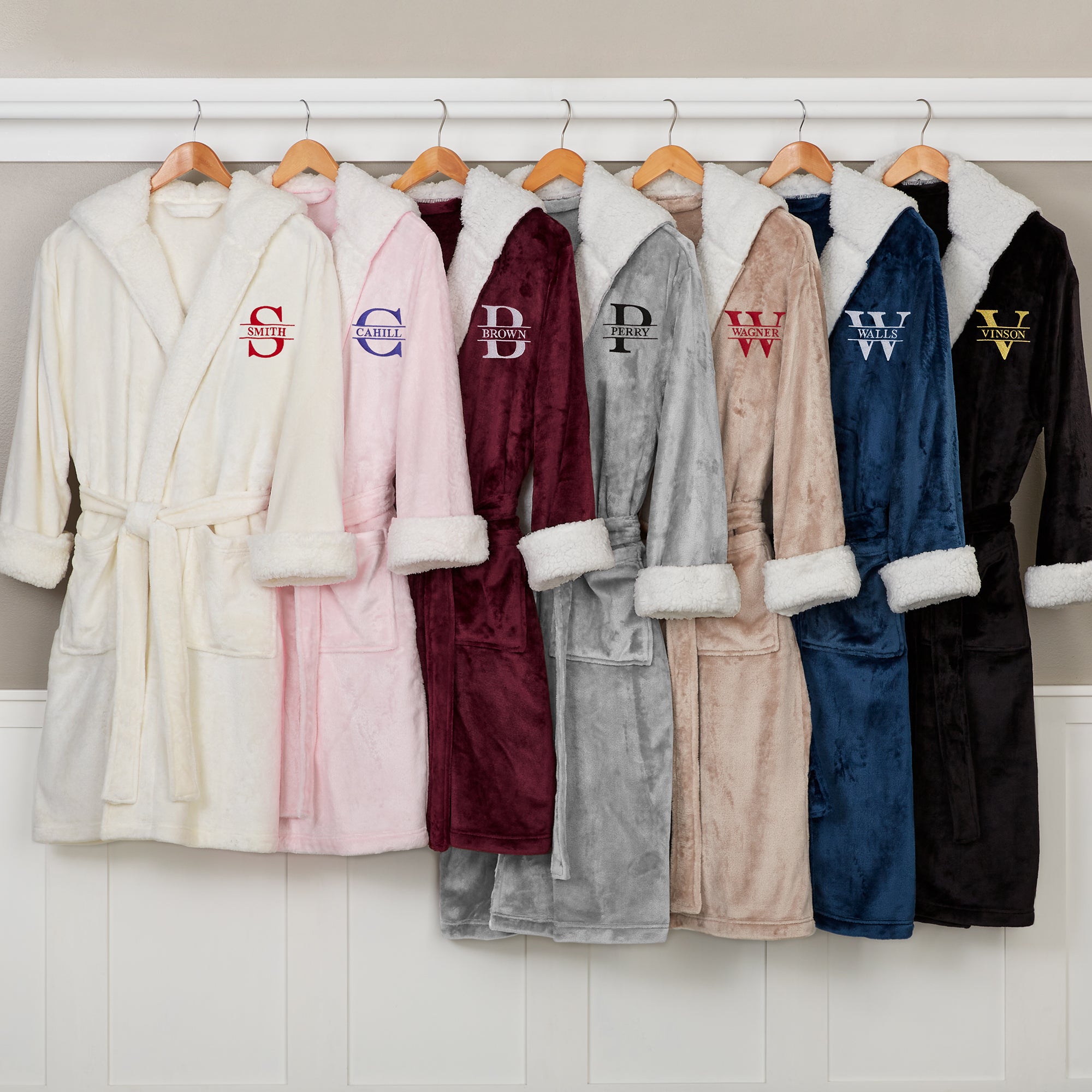 33973 Lavish Last Name Personalized Sherpa Hooded Fleece Robes