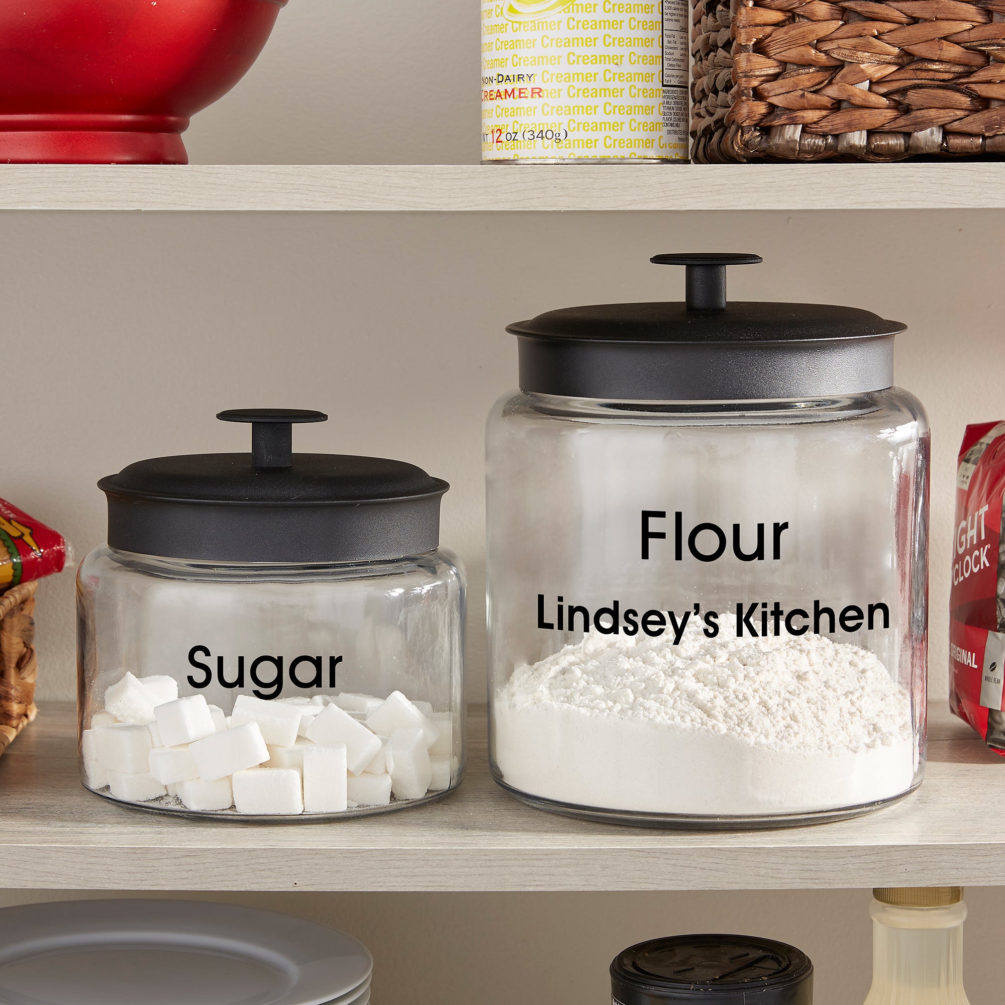 34408 Personalized Glass Pantry Storage Jar with Black Lid