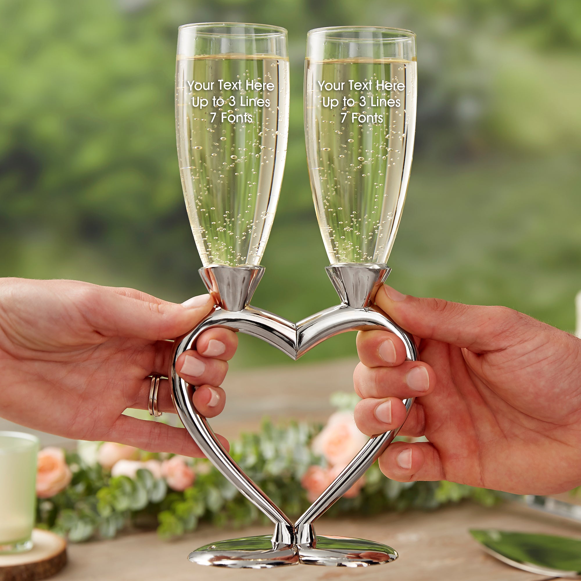 40963 Connected Hearts Engraved Message Wedding Flute Set 40963 connected hearts engraved message wedding flute set