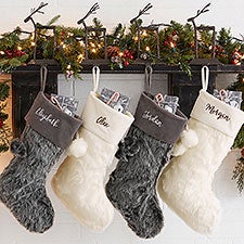 Embroidered Faux Fur Christmas Stocking - 20986