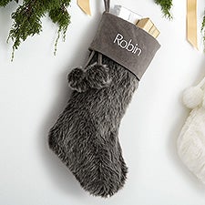 Embroidered Faux Fur Christmas Stocking - 20986