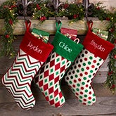 Red & Green Patterns Personalized Christmas Stockings - 20987