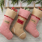 Personalized Stripes & Burlap Christmas Stockings - 21003