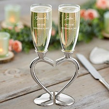 Personalized Wedding Flutes - Connected Hearts - 21109