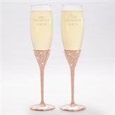 Radiant Rose Gold Etched Wedding Champagne Flutes - 21110