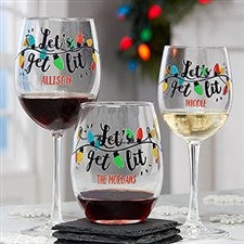 Lets Get Lit Personalized Christmas Wine Glasses - 21161