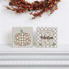 Personalized Shelf Blocks - Fall Plaid Pumpkin - 21166