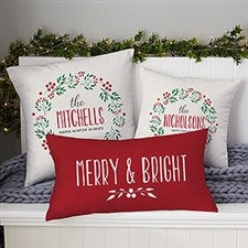 Personalized Christmas Throw Pillows - Holiday Wreath - 21439