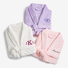 Classic Embroidered Short Fleece Robe - 21547