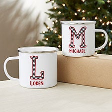 Personalized Camping Mugs - Buffalo Check Initial - 21659