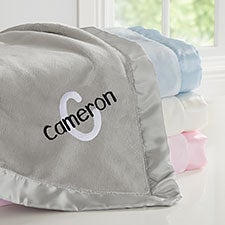 Embroidered Satin Trim Baby Blanket - Name & Initial - 21732