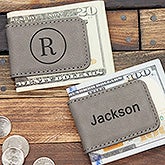 Grey Leatherette Personalized Money Clip - 21774