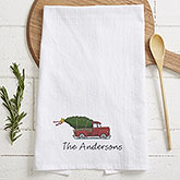 Personalized Flour Sack Towel - Vintage Christmas Red Truck - 21931
