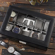 Name & Monogram Personalized Leather Watch Box - 21988
