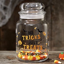 Personalized Halloween Treat Jar - No tricks, just treats - 22229