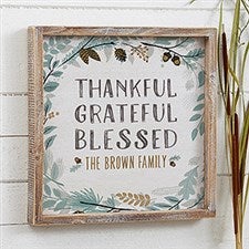 Thankful Fall Floral Personalized Framed Wall Art  - 22269