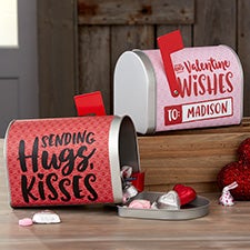 Hugs, Kisses & Valentine Wishes Personalized Valentines Day Mailbox - 22371