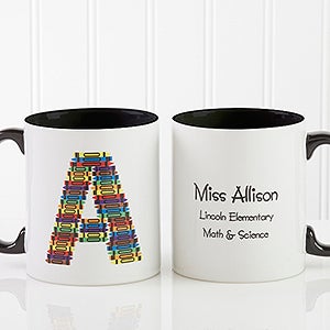 Crayon Letter Personalized Teacher Coffee Mug 11oz.- Black - 10034-B