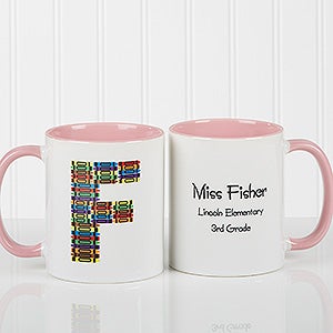 Personalized Teachers Coffee Mugs - Crayon Letter - Pink Handle - 10034-P