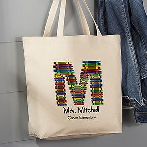 Crayon Letter Personalized Large Teacher Canvas Tote Bag - 10087