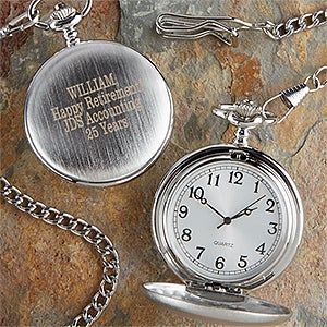 Retirement Engraved Silver Pocket Watch - 10195-N