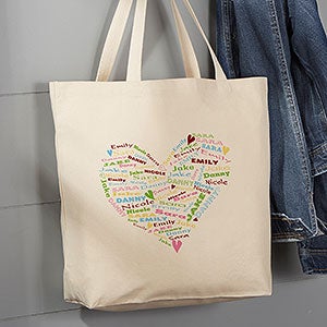 Her Heart of Love Personalized Large Canvas Tote Bag - 10352