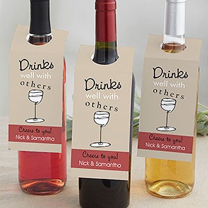 Drinks Well With Others Personalized Wine Bottle Tags - 10664