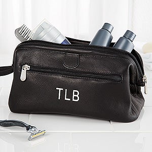Personalized Black Leather Toiletry Bag - 10728
