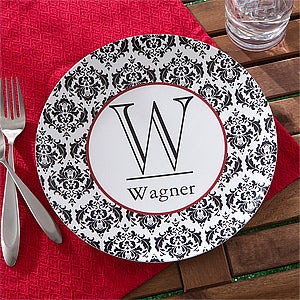 Personalized Melamine Plate - Damask Family Name & Initial - 10864D-P