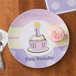 Personalized Baby Plate for Girls - First Birthday - 10929D-P