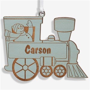 Holiday Train Personalized Blue Stain Wood Ornament - 10975-B