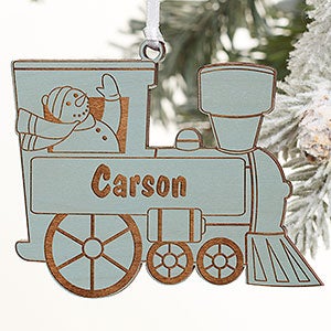 Holiday Train Personalized Blue Stain Wood Ornament - 10975-B