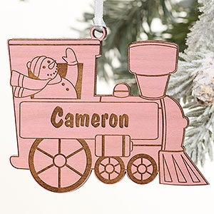 Holiday Train Personalized Pink Stain Wood Ornament - 10975-P