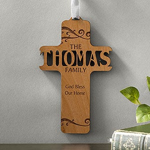 Bless Our Family Personalized Natural Wood Cross - 11257