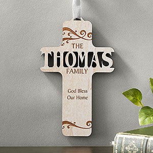 Bless Our Family Personalized Whitewashed Wood Cross - 11257-W